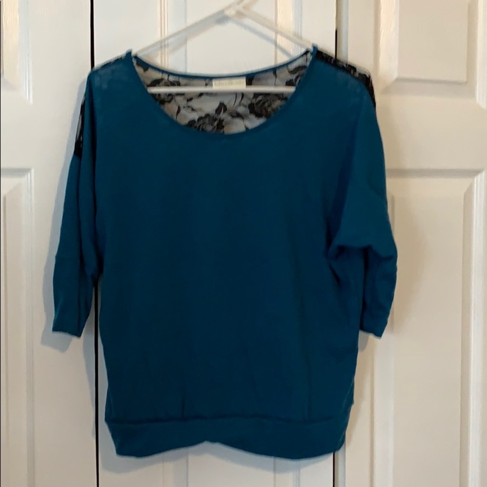 Teal 3/4 sleeve top with lace back detail